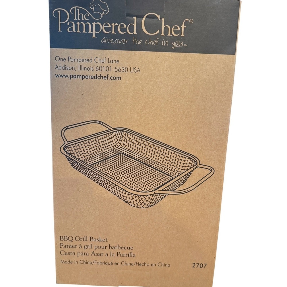 Pampered Chef BBQ Grill Basket 2707 Stainless Steel Mesh 11x8.5‎ New in Box